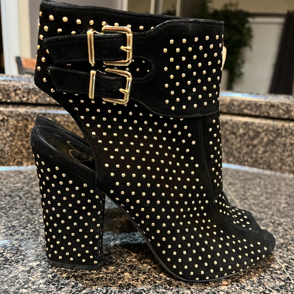 Black studded peep toe heels